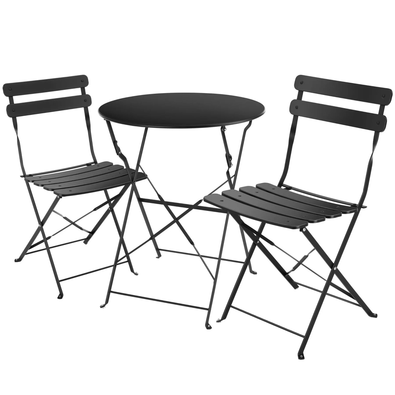 Tectake Bistrotisch Set Frieda Für 2 Personen Klappbar  59 x 59 x 70 50 cm Schwarz