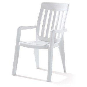 Weißer Sieger Palma Stapelsessel aus Kunststoff, ideal für den Garten.