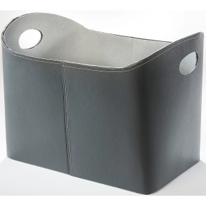 Grauer Kobolo Kaminholzkorb aus Kunstleder mit Griffen für Kaminholz oder als Aufbewahrungskorb.