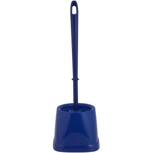 Blaue WC-Garnitur mit Bürste und Halter aus Kunststoff.