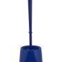 Blaue WC-Garnitur mit Bürste und Halter aus Kunststoff.