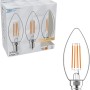 LED-Filament Leuchtmittel E14 Kerzenform C35, 4,5W, 3er-Set. Warmweißes Licht.
