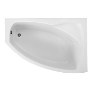 Weiße Acryl-Eckbadewanne FRIDA 150x90 mit rechtem Ablauf. Glänzende Oberfläche für Ihr Badezimmer.