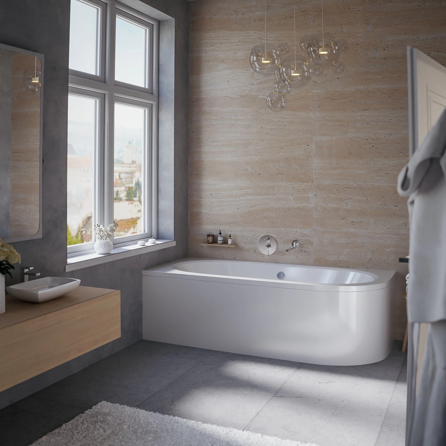 Bad Land Badewanne Eckwanne AVITA 170x75 Links Mit AcrylSchürze Ablauf Füße_6