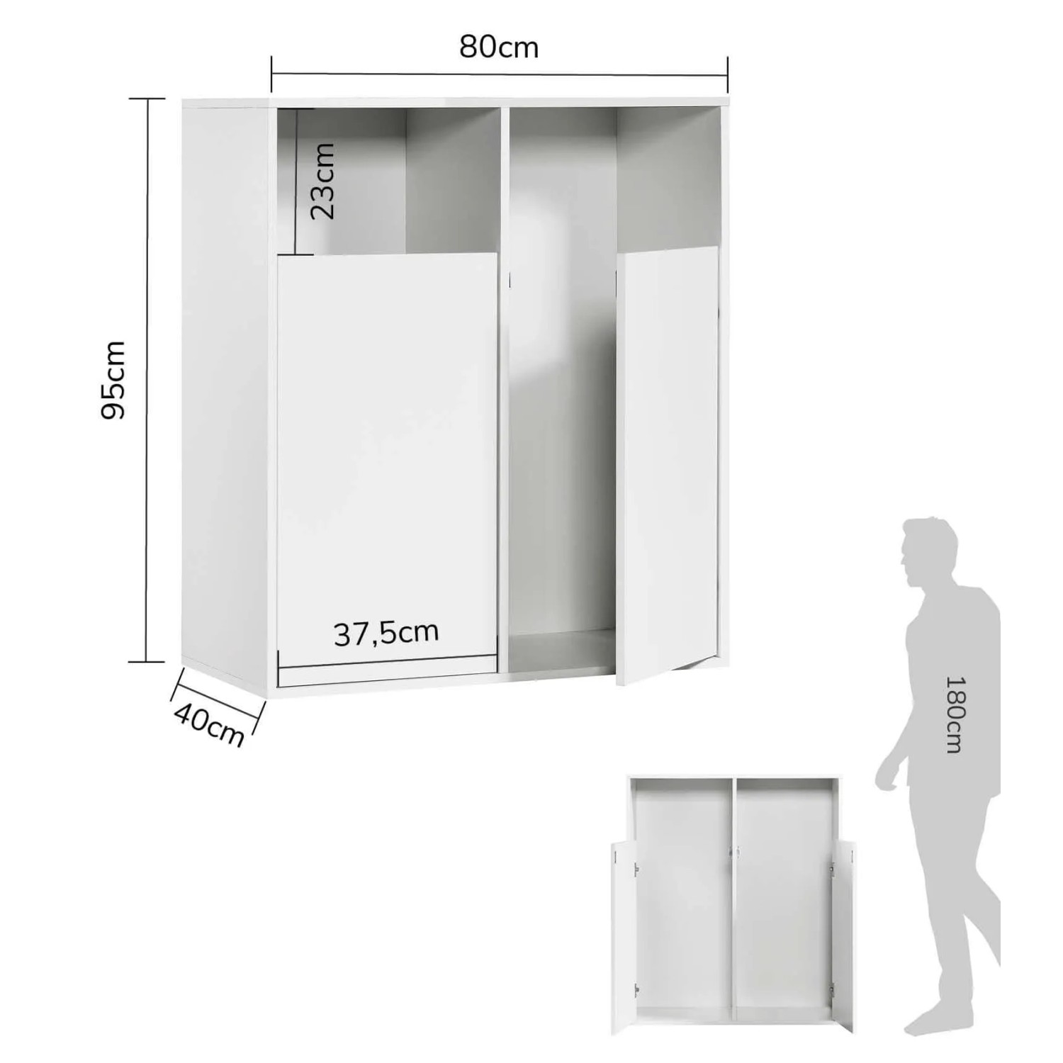 Weißer mokebo Wäscheschrank mit zwei Fächern, auch als Wäschekorb oder Wäschetruhe nutzbar.