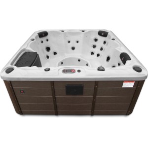 Canadian Spa Whirlpool Winnipeg, 199x199x80 cm, für bis zu 6 Personen. Fester Whirlpool mit brauner Verkleidung.