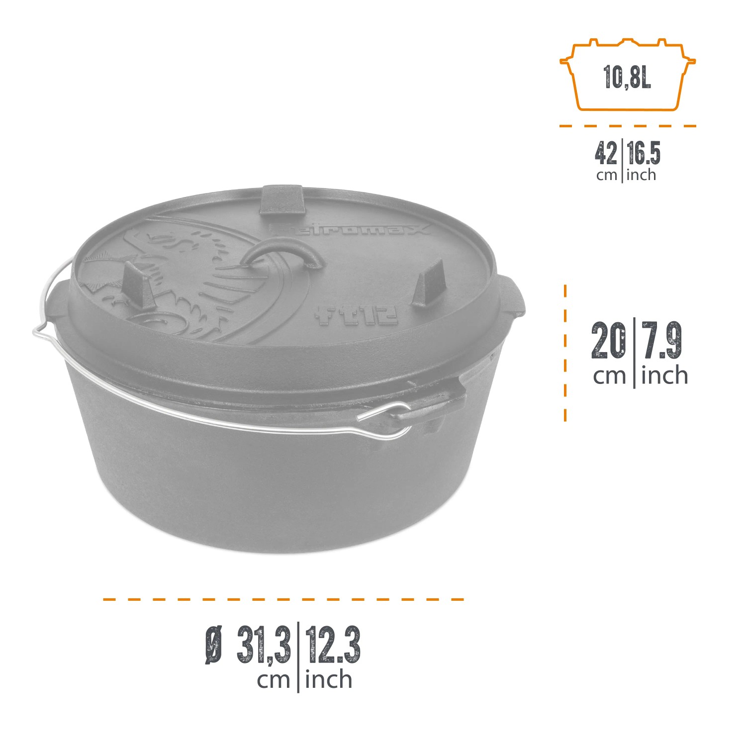 Petromax Dutch Oven FT12-T, 11,4 l, schwarz. Gusseisen-Topf für Grill & Lagerfeuer mit Deckel und Henkel.