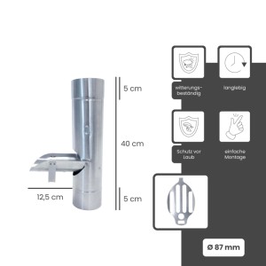 Zambelli Regenrohrklappe mit Sieb aus Titanzink, Ø 87mm, silber. Witterungsbeständig für Regenwasser-Auffang & Laubschutz.