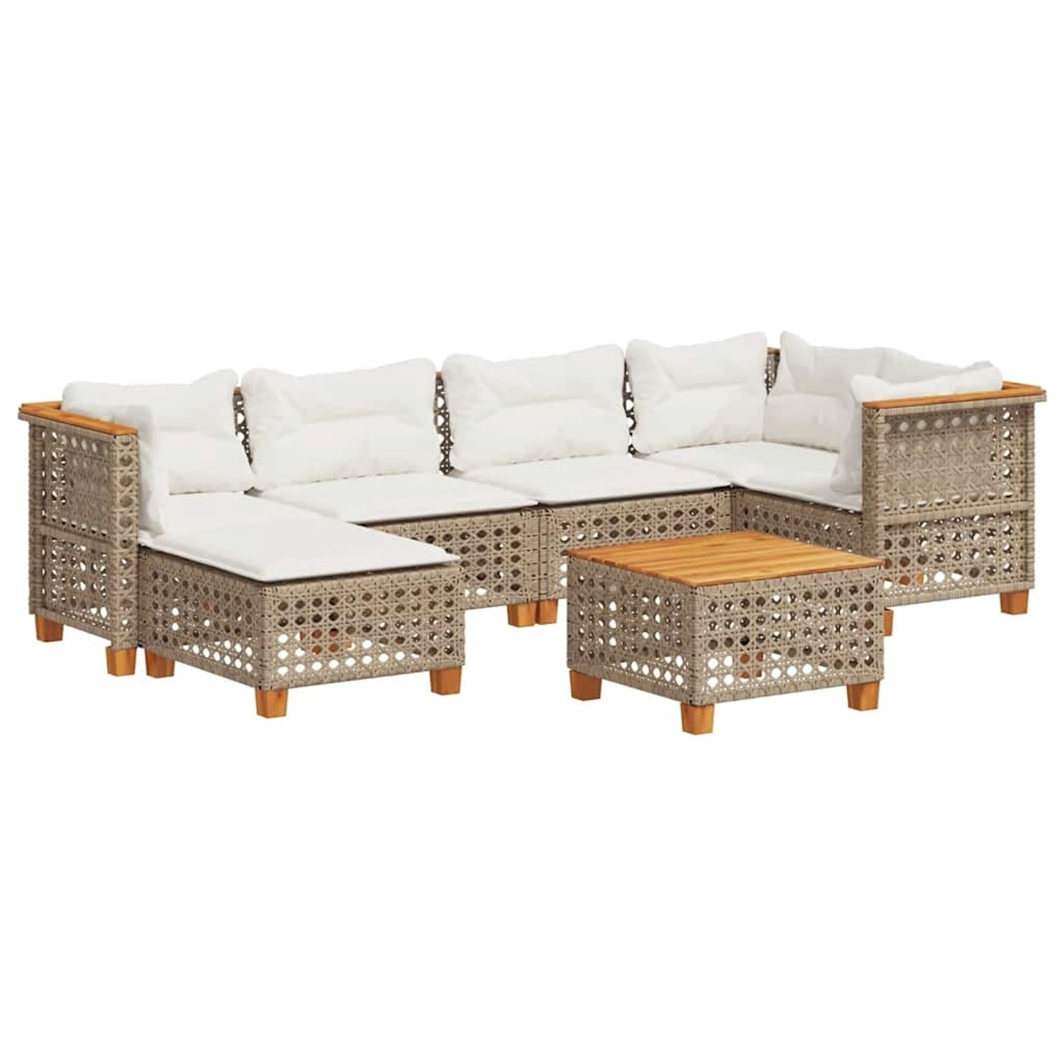 vidaXL 7-Tlg Garten-Sofagarnitur mit Kissen Beige Poly Rattan 3261922 günstig online kaufen