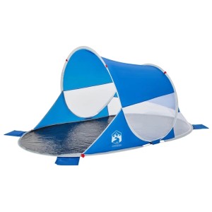 Furnicato Pop Up Strandzelt in Azurblau und Weiß, 205x125x90 cm, ideal für Camping und Sonnenschutz.