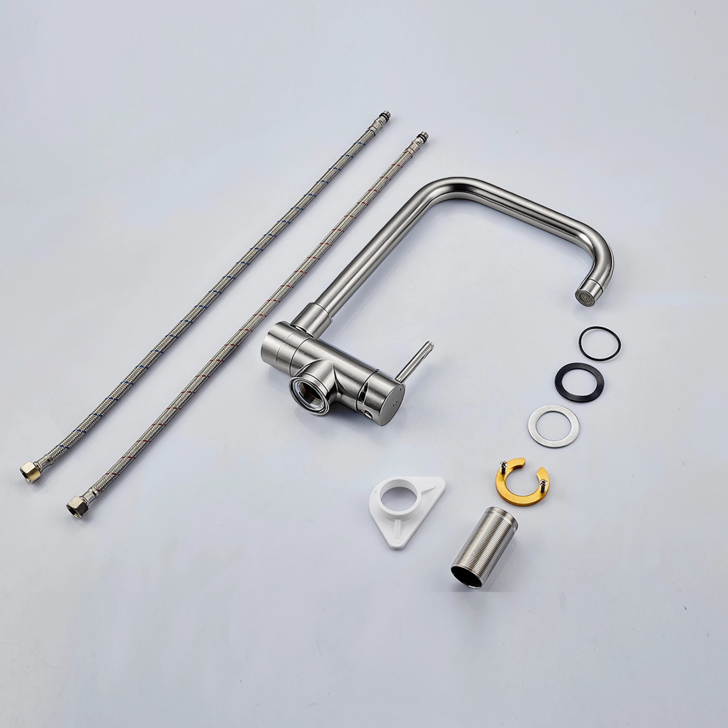 AICA Wasserhahn Doppelfunktion 360° Drehbare Kippbare Silber Küchenarmatur mit 304 Edelstahl und Keramikventil Mischbatterie_9