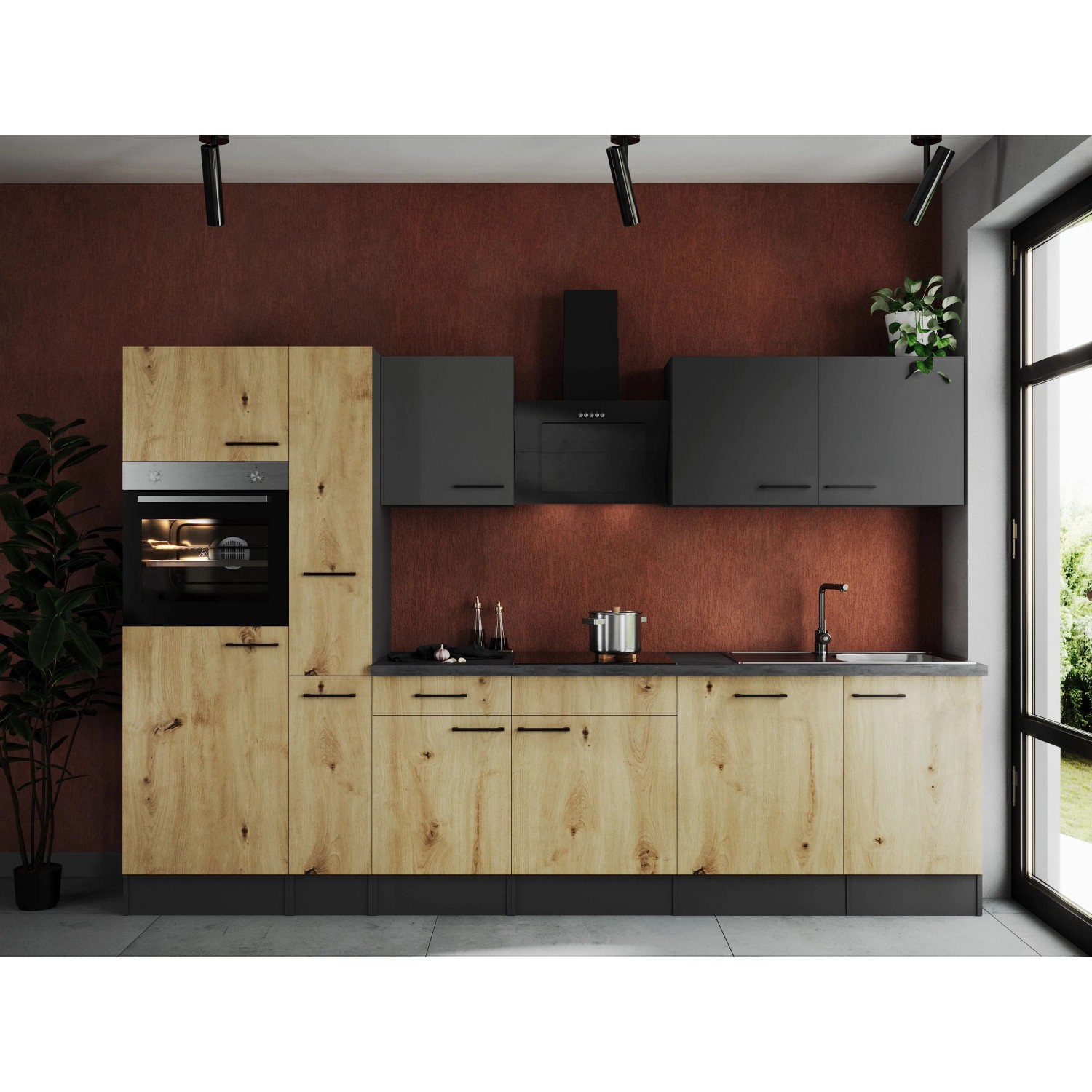 Thumbnail - Respekta Küchenzeile Oliver 310 cm Artisan Eiche / Grau Matt