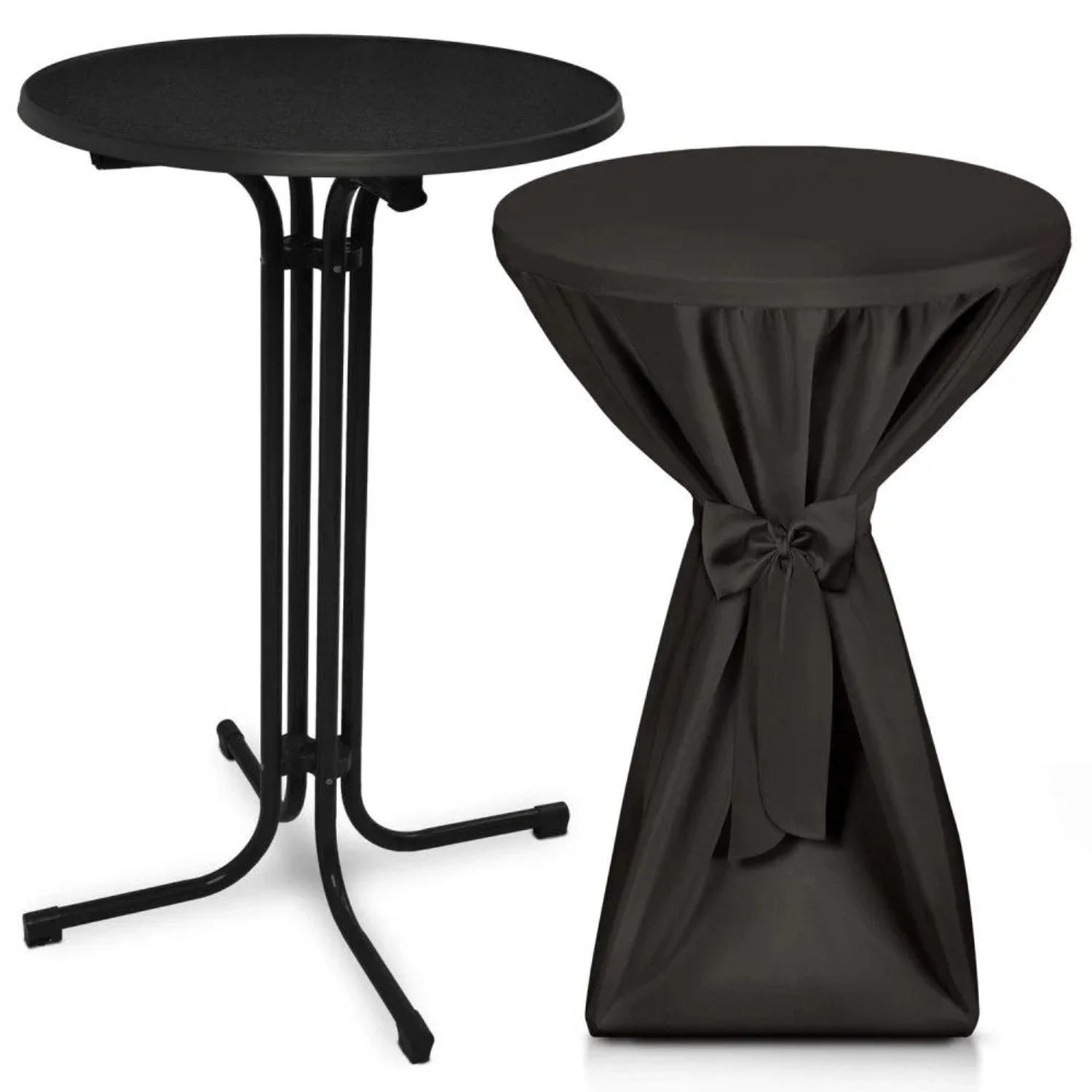 Beautissu Bellini Stehtisch ø 70cm Schwarz mit Premium Stehtischhusse ø 70cm Schwarz