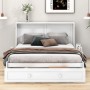Weißes mobiles Schrankbett 140x200cm aus Kiefernholz/MDF mit Schublade und Regal. Verwandelbares Plattformbett.