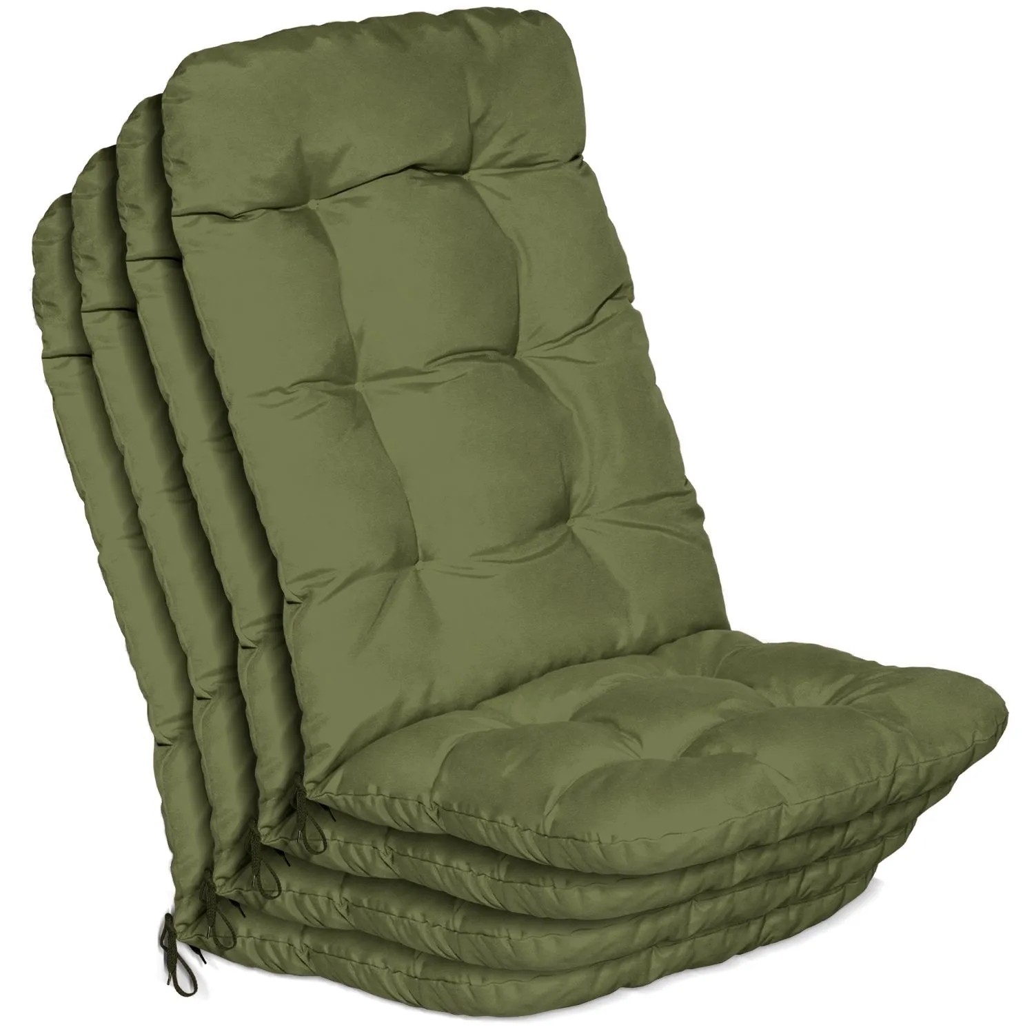 Beautissu 4er Set Hochlehner Auflagen Flair HL 120x50x8cm Olivegrün
