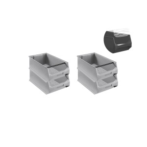 SuperSparSet: 4 graue Sichtlagerboxen (21,8L) mit Griffstange und Abdeckung. Ideal für Aufbewahrungssysteme.