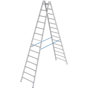 Stabilo Sprossen-Doppelleiter mit 2x14 Sprossen, beidseitig begehbar, für sicheren Stand.