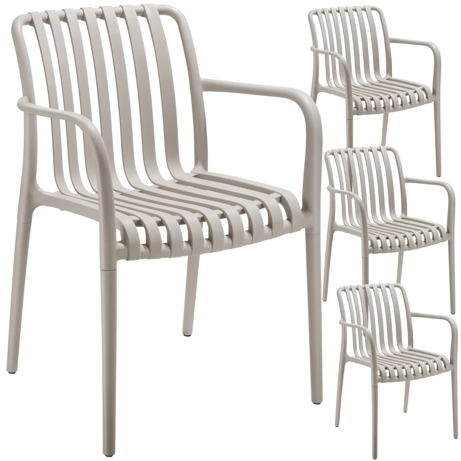 Tectake Gartenstühle Alcudia Wetterfest und Uv Beständig Platzsparend Stapelbar 4Er Set 58 x 54 50 x 80 50 cm Taupe
