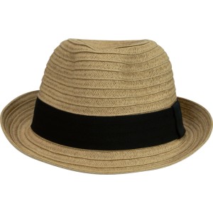 Brauner Herren Strohhut im Fedora-Stil mit schwarzem Textilband. Sonnenhut für Garten und Freizeit, Gr. 59-61.
