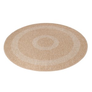 Beiger, runder Ayyildiz Outdoor-Teppich Comilla, 120x120 cm, in Sisal-Optik.