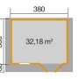 Grundriss Weka Holz-Gartenhaus Verona, 380x370 cm, unbehandelt, mit Maßangaben.