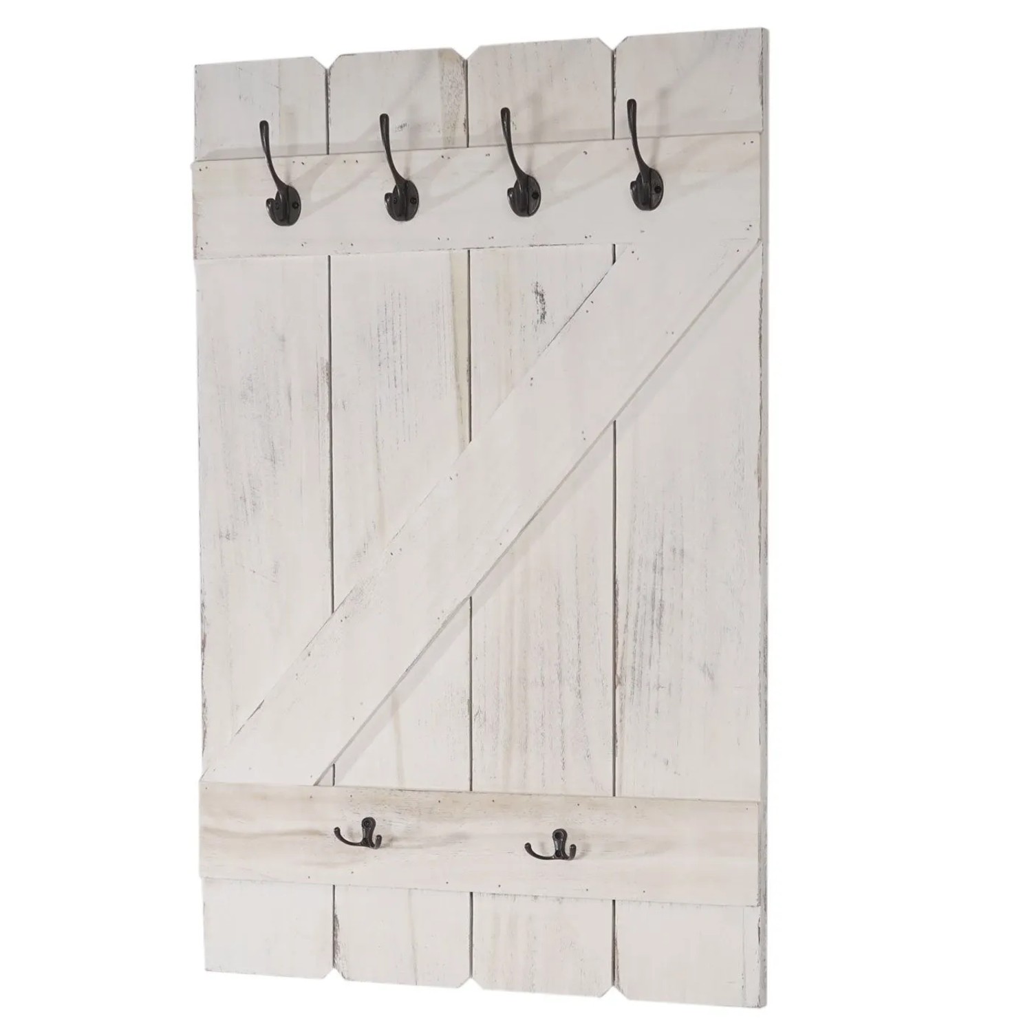 BERLINLODGE Wandgarderobe 91x60x10cm 6 Haken Weiß Shabby_7