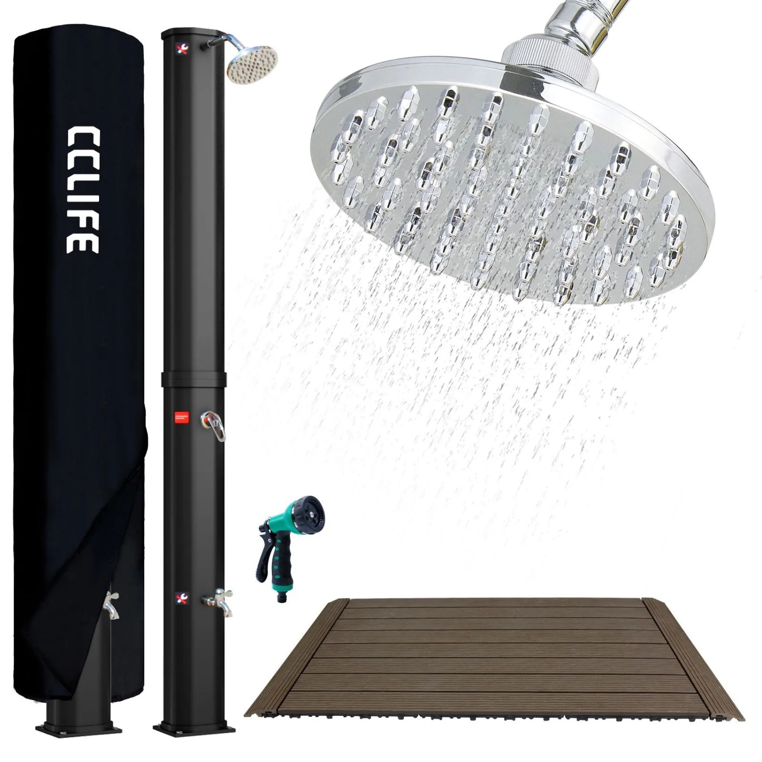 CCLIFE Solardusche Gartendusche 40L mit Kunststoffboden und Handbrause