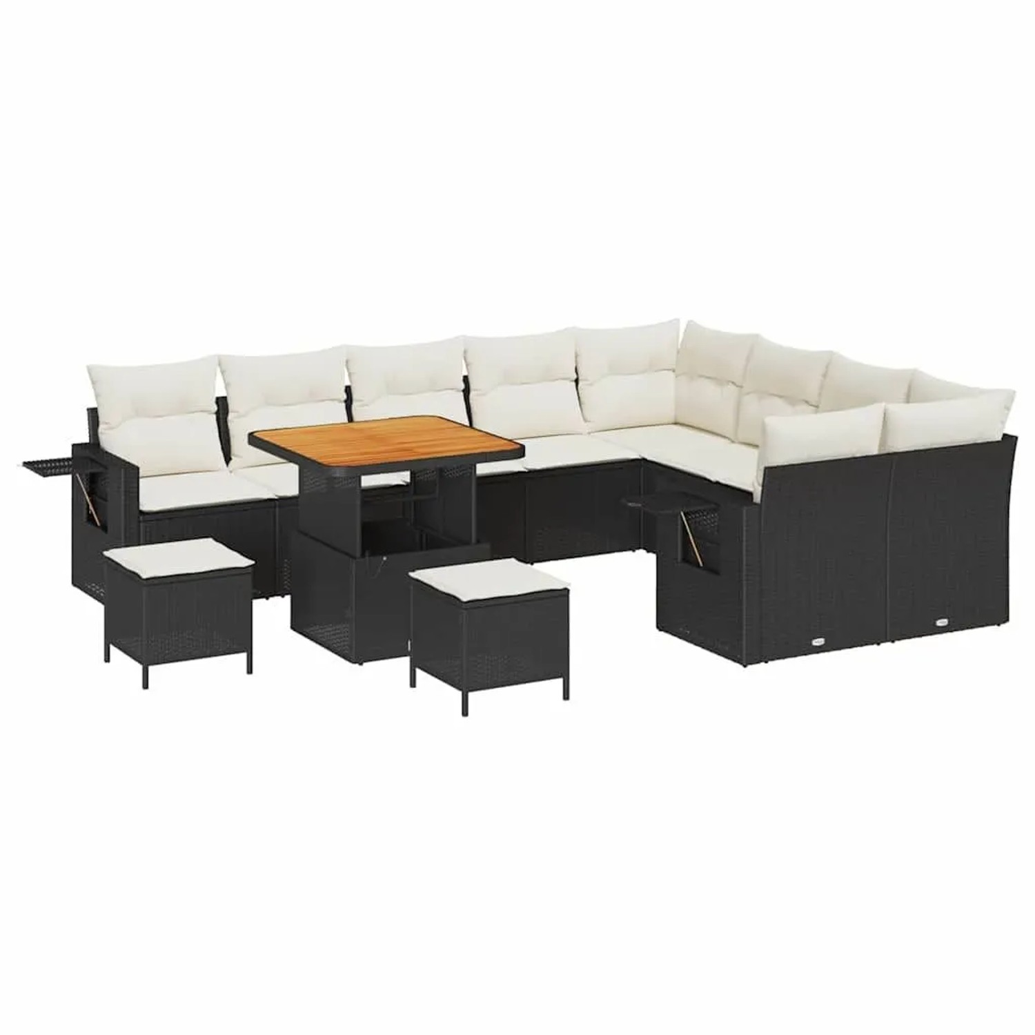 vidaXL Gartensofa-Set mit Kissen 12 Stk Schwarz und Creme Poly-Rattan 33637 günstig online kaufen