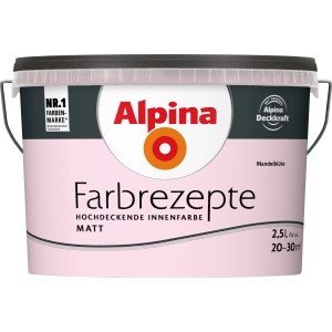 Eimer Alpina Farbrezepte Mandelblüte, matte, hochdeckende Innenfarbe für Wände, 2,5 Liter.