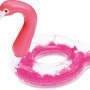 Aufblasbarer Schwimmring im Flamingo-Design (107x80cm) mit Federn gefüllt.