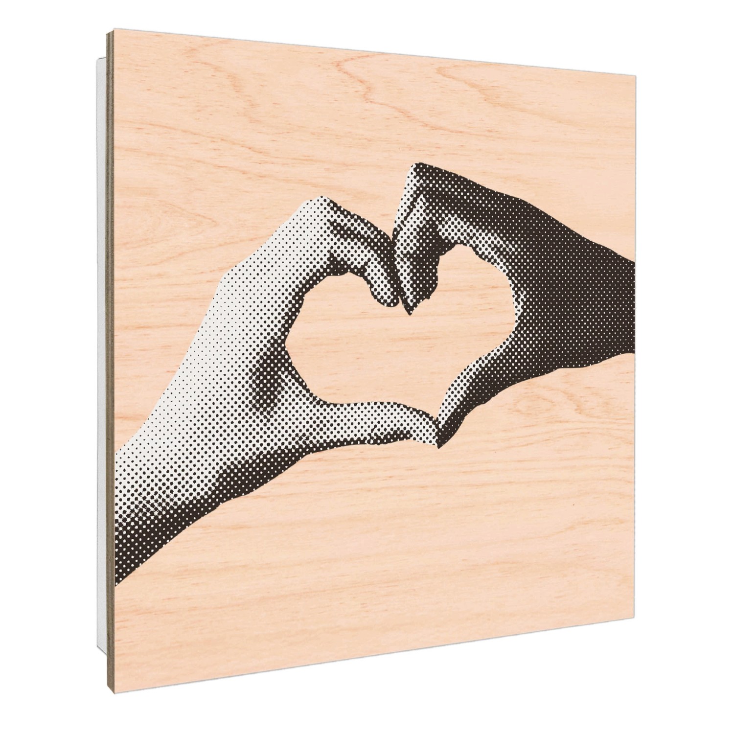 Banjado Schlüsselkasten 30x30cm mit Holzfront, Motiv Herzhände, 50 Haken, Scharnier links.