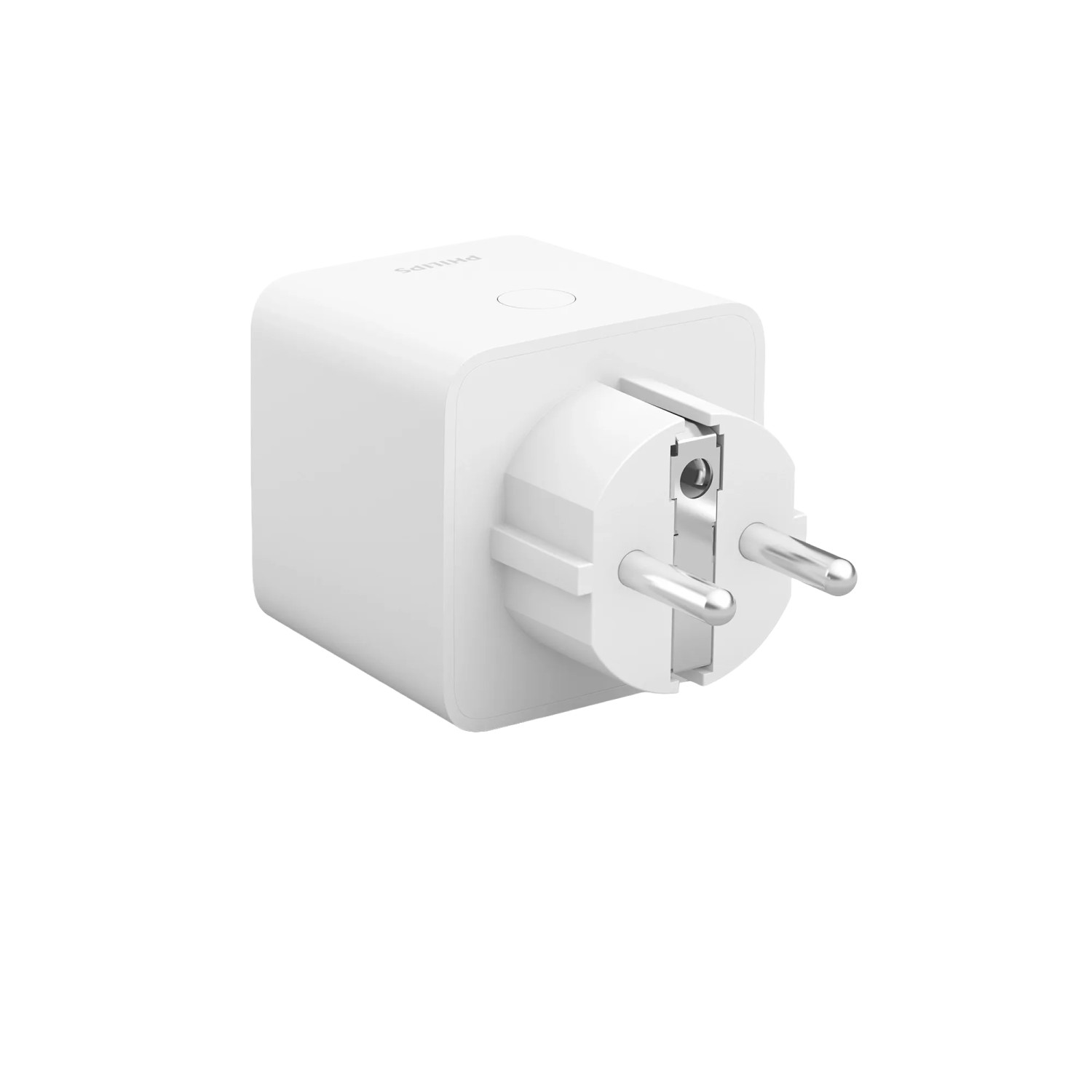 Detailaufnahme des weißen Philips Hue SmartPlug Steckers.