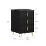 Schwarzer SoBuy Nachttisch FBT115-L-SCH mit 3 Schubladen und goldenen Beinen.
