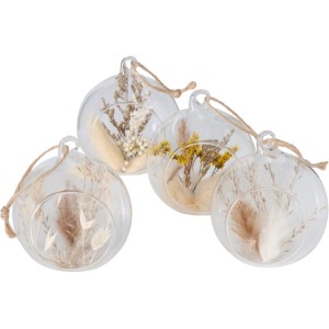 Boltze Home Dekoanhänger Helvin, 4er-Set mit Trockenblumen in Glaskugeln, Baumbehang.