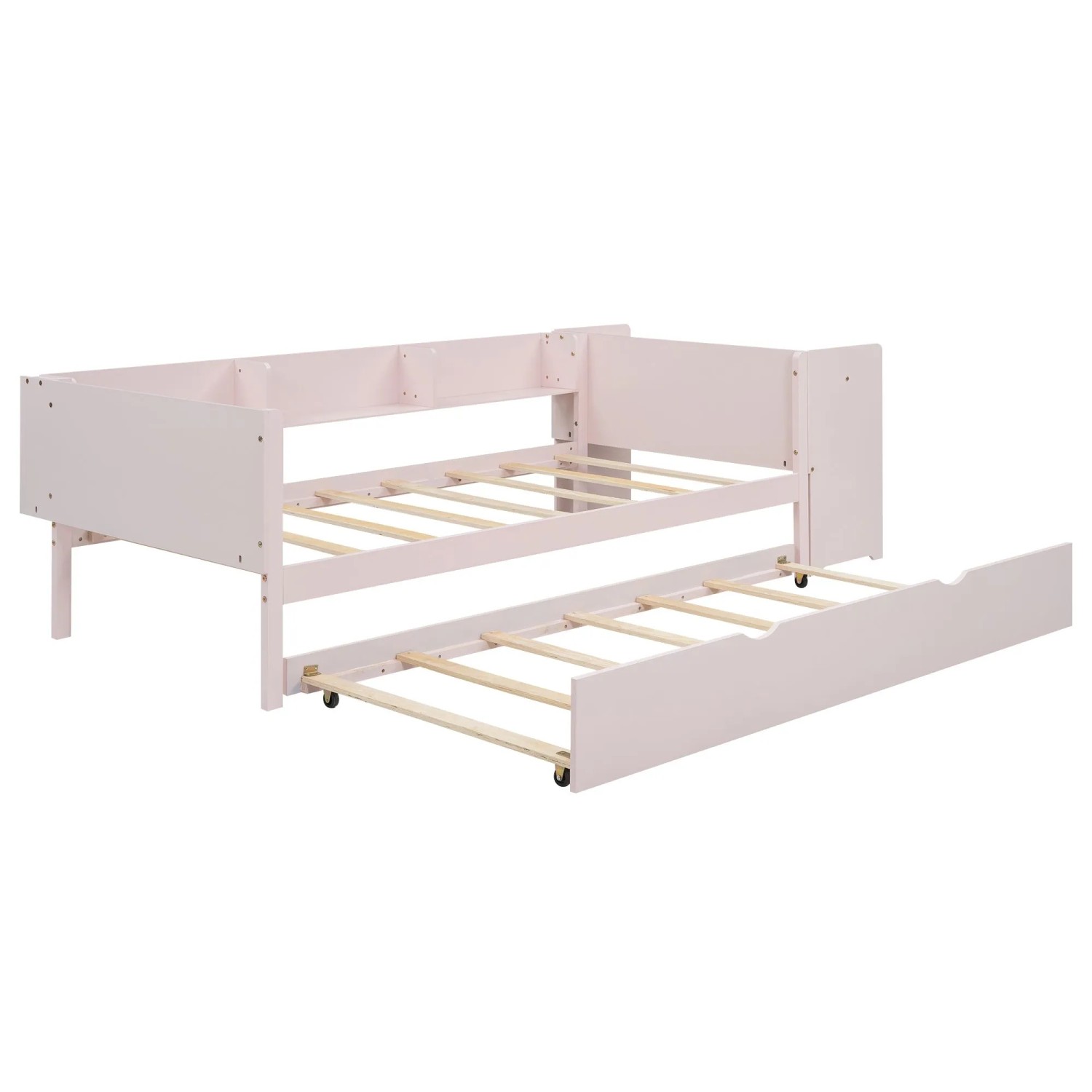 Merax Flachbett 90x200 cm Mit Ausziehbett Schreibtisch 3 Regalen Rosa