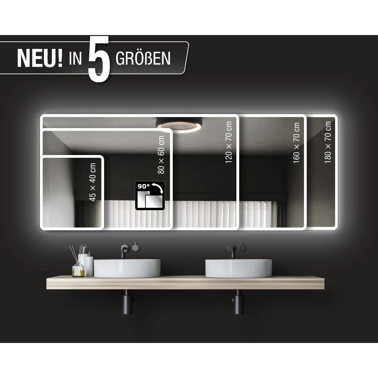 DSK Design LED-Lichtspiegel Silver Rio, 80x60 cm, in 5 Größen verfügbar.