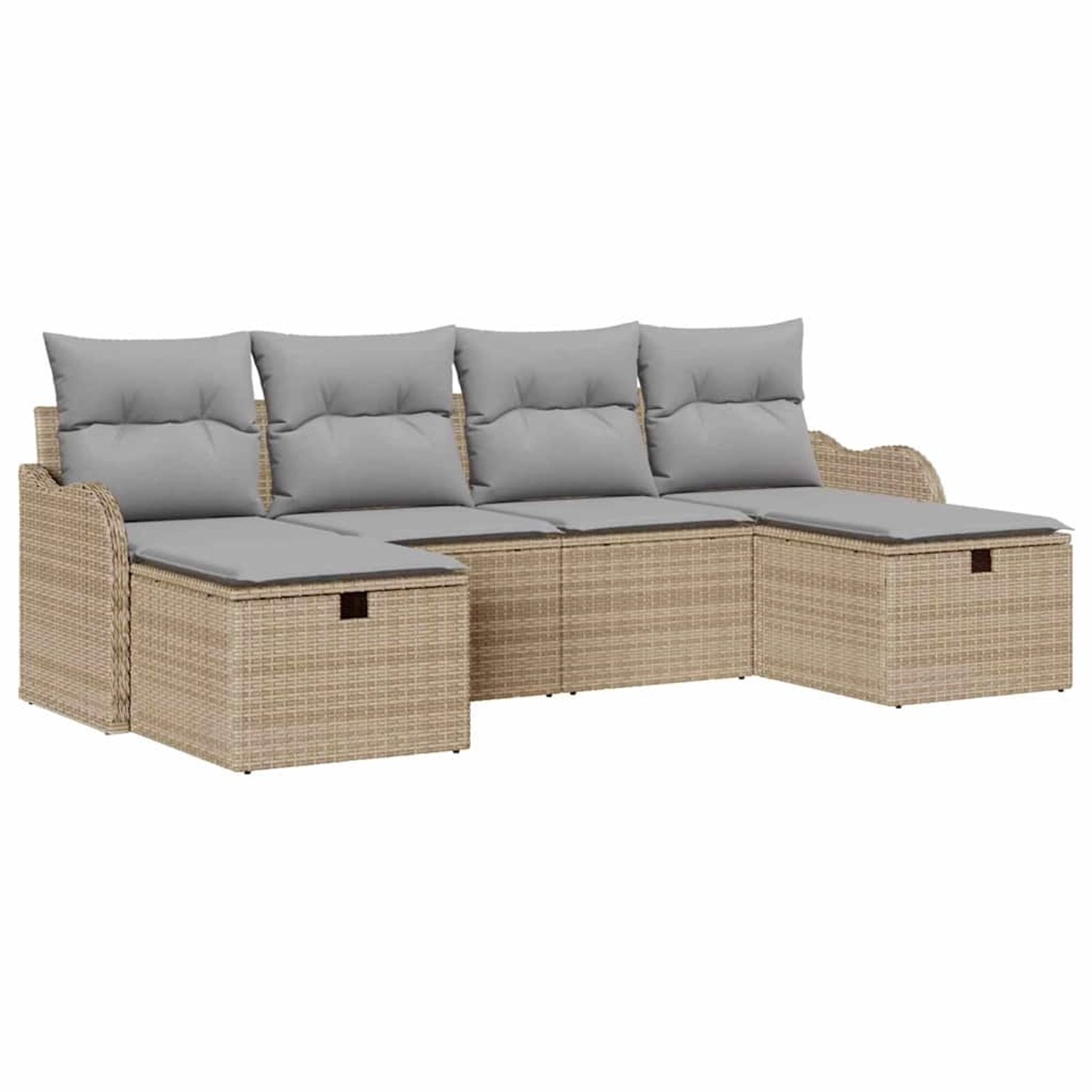 vidaXL Garten-Sofa-Set mit Kissen mit Speicher 6-Tlg Beige Poly Rattan 3360 günstig online kaufen