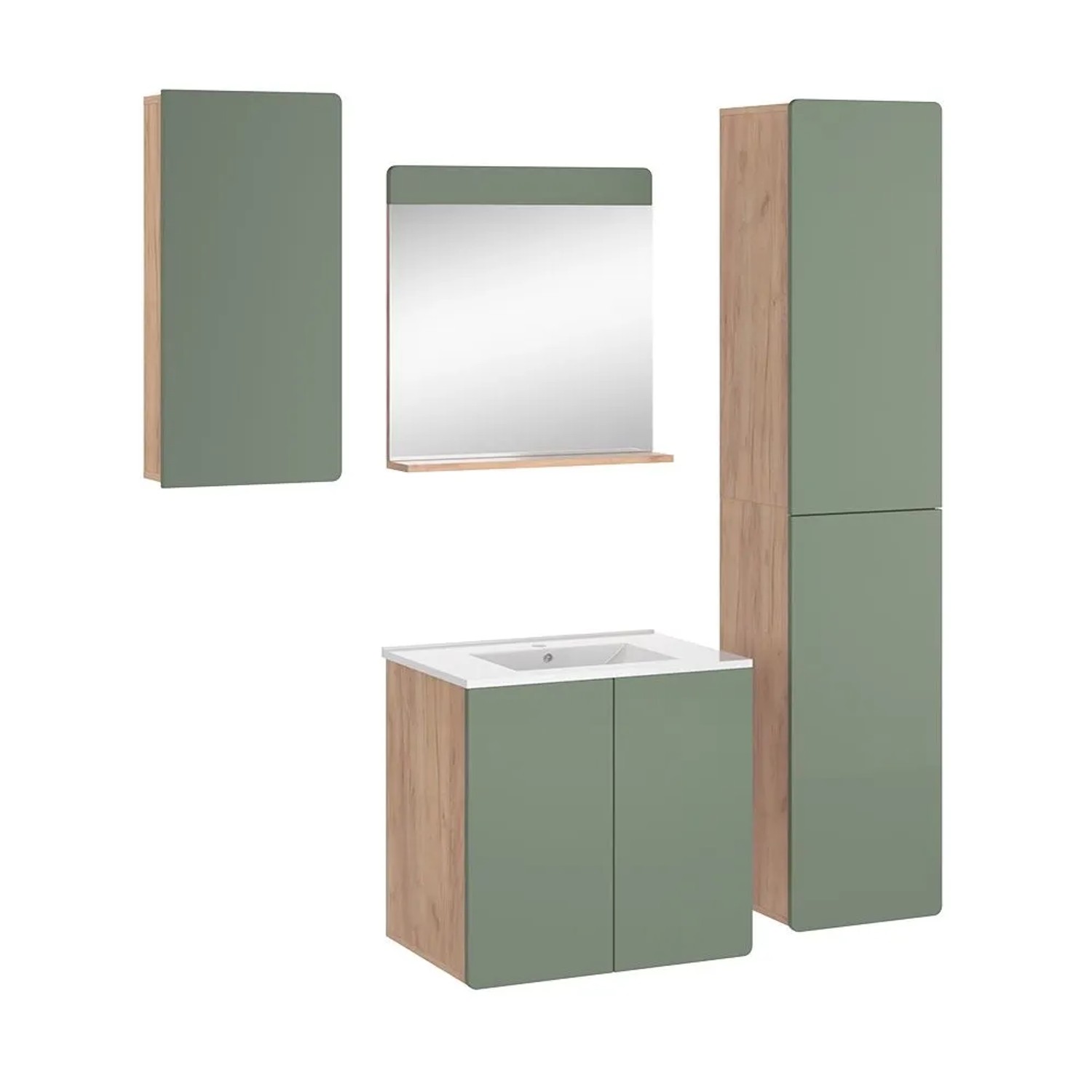 Vicco Badmöbel-Set Izan Goldkraft Eiche/Grün 60 x 58 5-teilig
