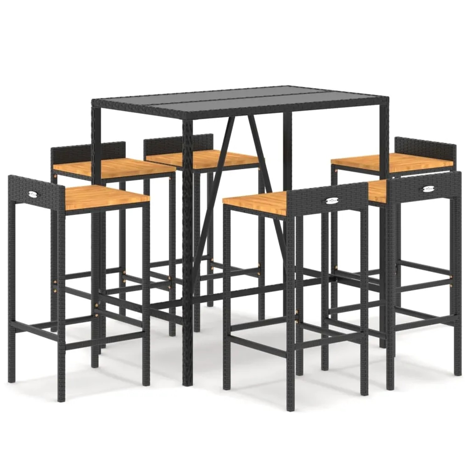 vidaXL 7-Tlg Gartenbar-Set Schwarz Poly Rattan Massivholz Akazie 3187678