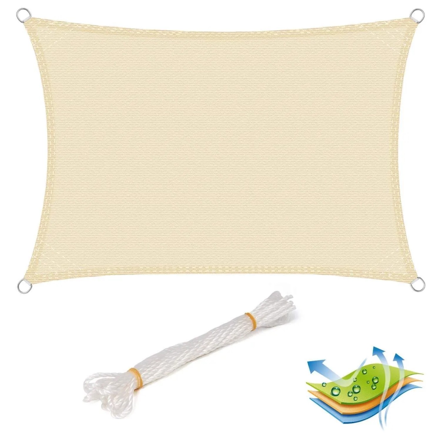 WOLTU Sonnensegel Sonnenschutz HDPE Windschutz UV Schutz Creme 3x4 m