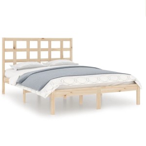 vidaXL Massivholzbett, 135x190 cm, Kiefernholz, Doppelbett mit Lattenrost und Kopfteil.