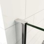 Detailansicht einer Duschparadies Nischentür: verchromter Aluminiumrahmen mit 6mm Sicherheitsglas. Hochglanz-Duschabtrennung.