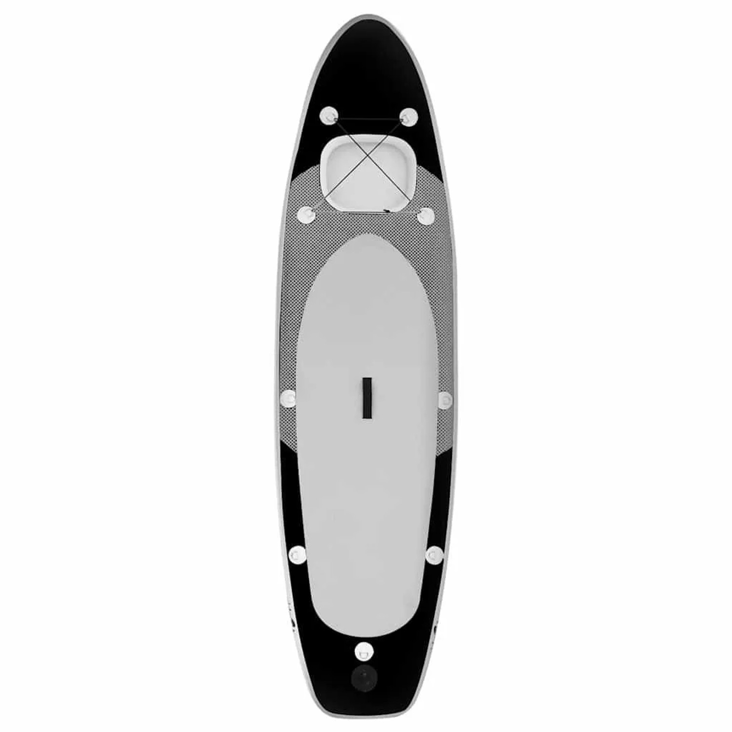 Aufblasbares, schwarzes SUP-Board-Set von vidaXL, 300x76x10 cm, mit Paddel, Pumpe und Sitz.