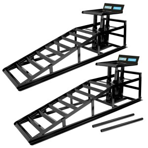 2er Set TRUTZHOLM hydraulische Auffahrböcke, höhenverstellbare KfZ-Rampen aus Stahl, schwarz.