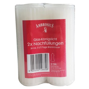 Ambrosius Glas-Grablichter Königslicht Nachfüllung, 2er-Pack mit je 3,5 Tagen Brenndauer.