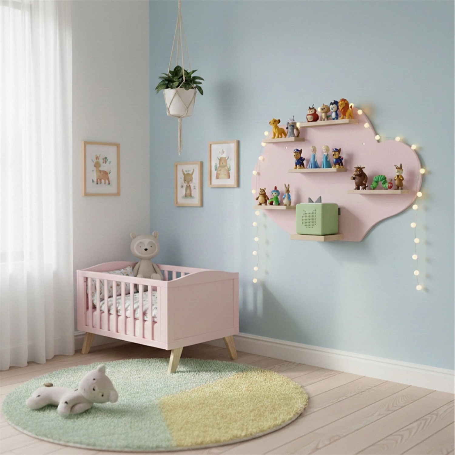 Relaxdays Toniebox Regal MDF Buchenholz Rosa Wolkenform Magnetstreifen Wandmontage 40 cm x 61 cm x 17 cm 3 kg