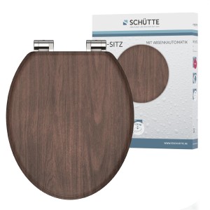 Schütte WC-Sitz Dark Wood mit Holzkern und Absenkautomatik, Ansicht von oben.
