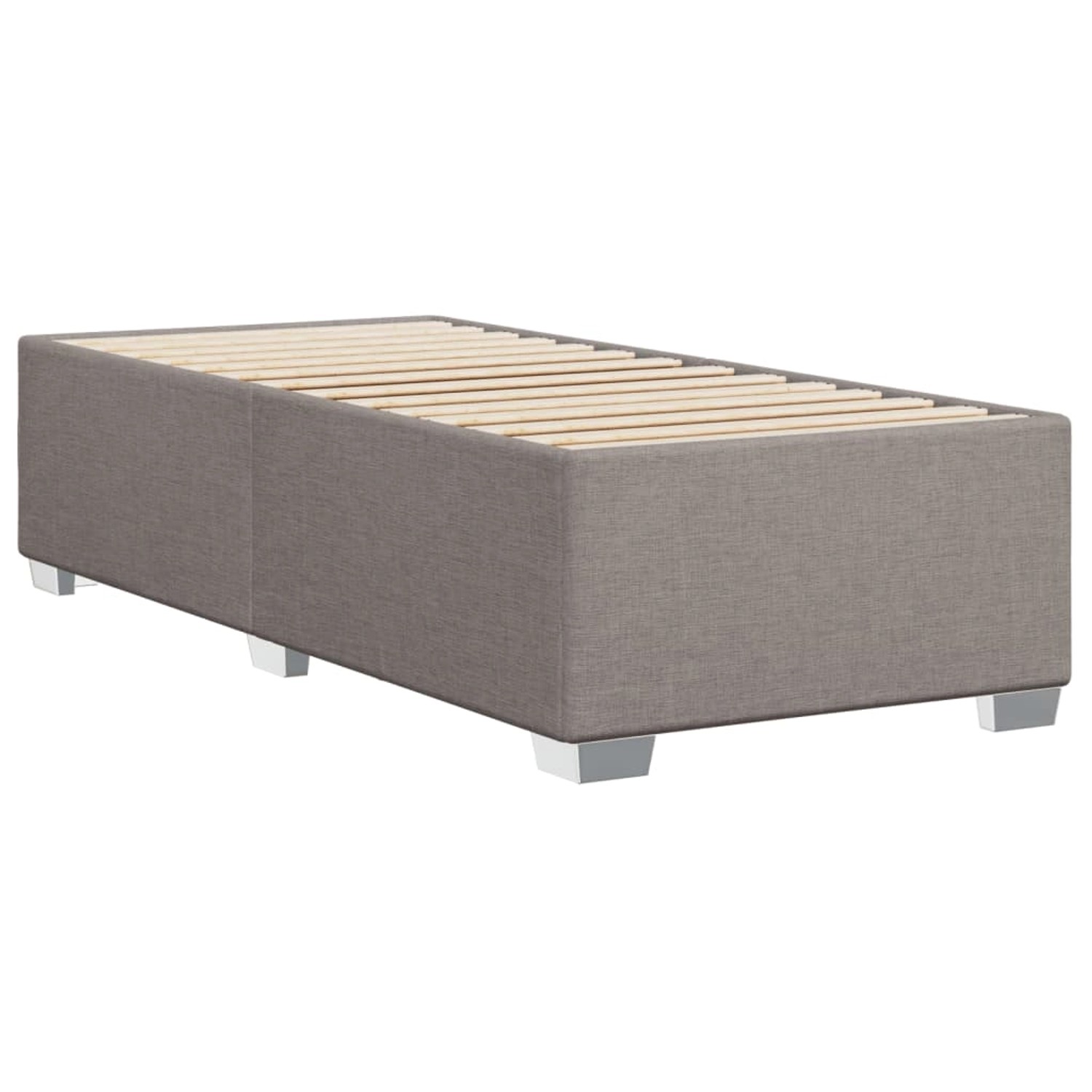 Boxspringbett Taupe 90x200 cm mit Holzlattenrost und silbernen Füßen.