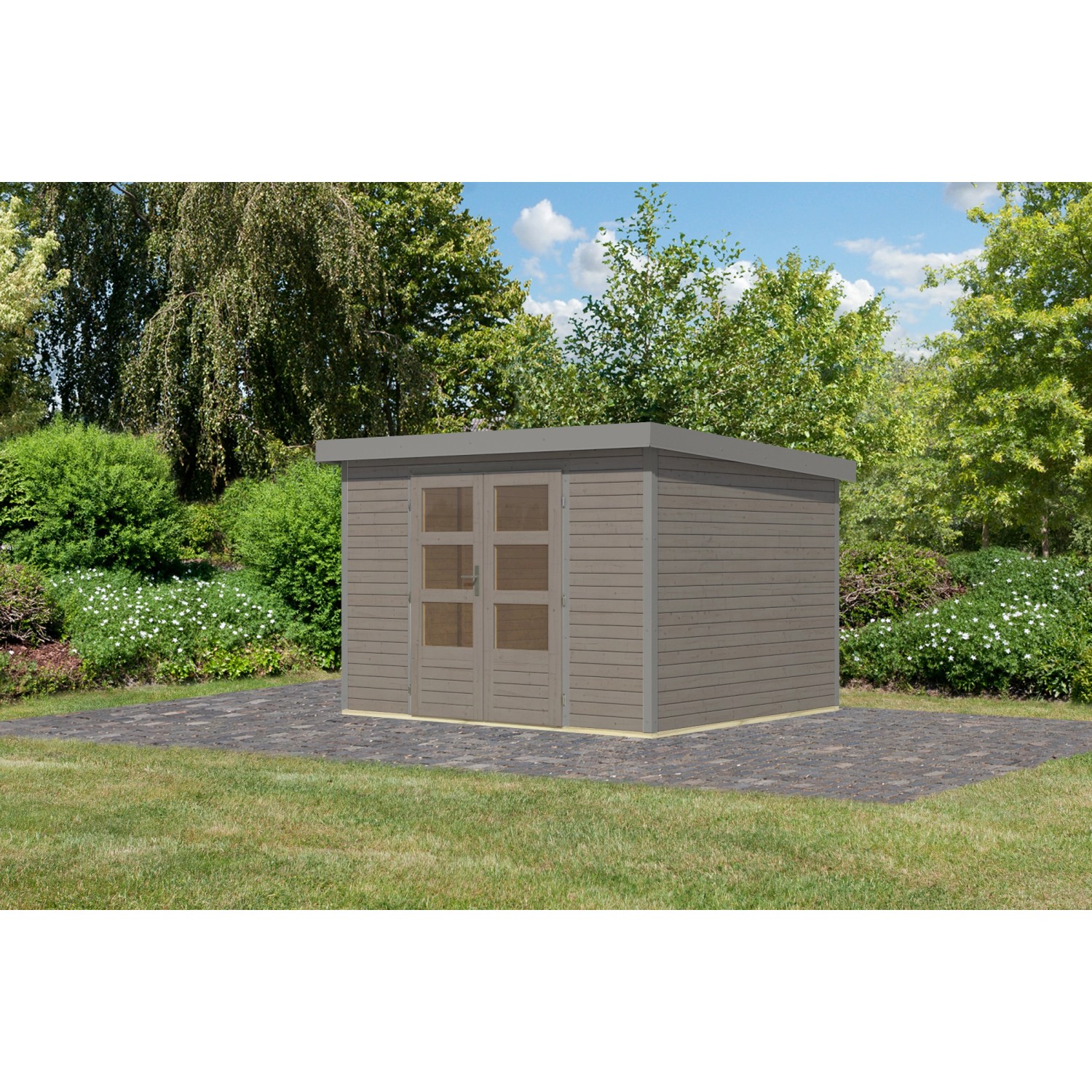 Karibu Gartenhaus Diego 5 D Wassergrau/Graualuminium 209 x 298 x 242 cm günstig online kaufen