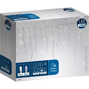 Verpackung des LED Lichtervorhangs Eisregen mit 192 kaltweiß-blauen LEDs für Innen und Außen.